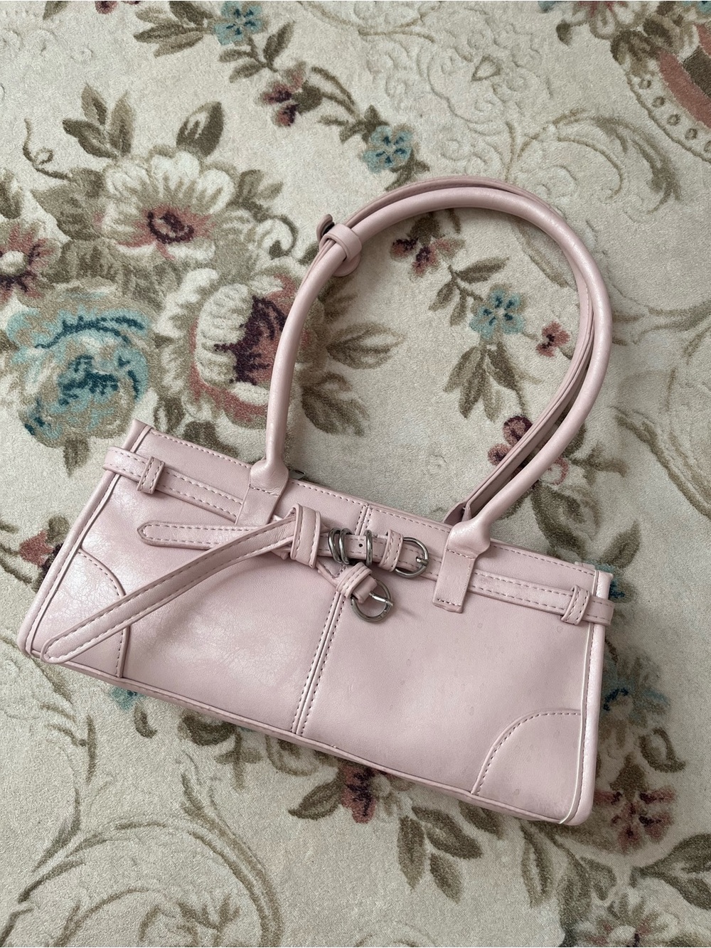 Pink Shoulder Bag with Buckle Detail